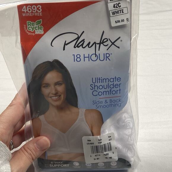 NEW Playtex 18 Hour Ultimate Shoulder Comfort Wireless Bra White Size 42C 4693 - Picture 2 of 3
